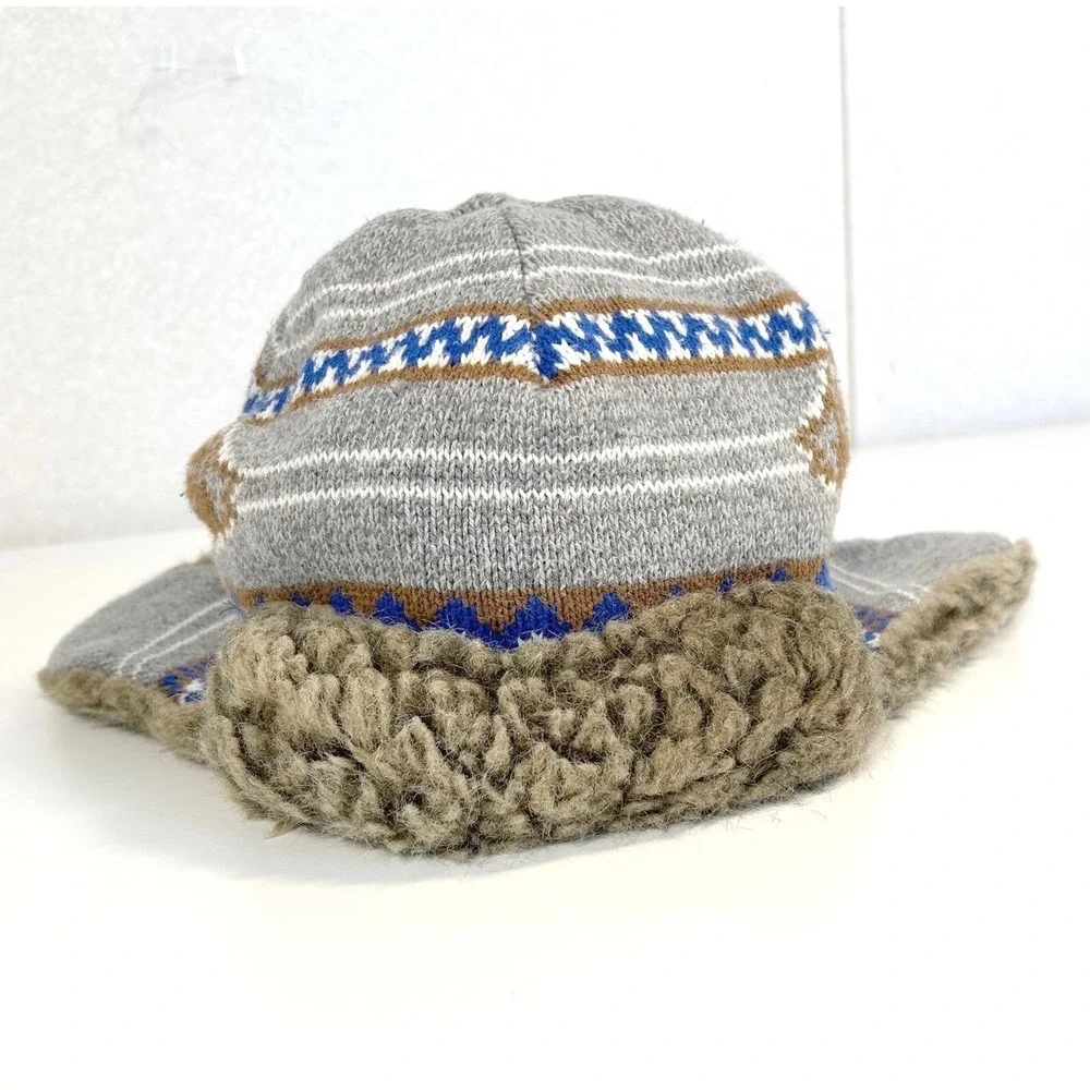 Hanna Andersson kid large youth bear knit trapper flap hat faux fur cotton lined